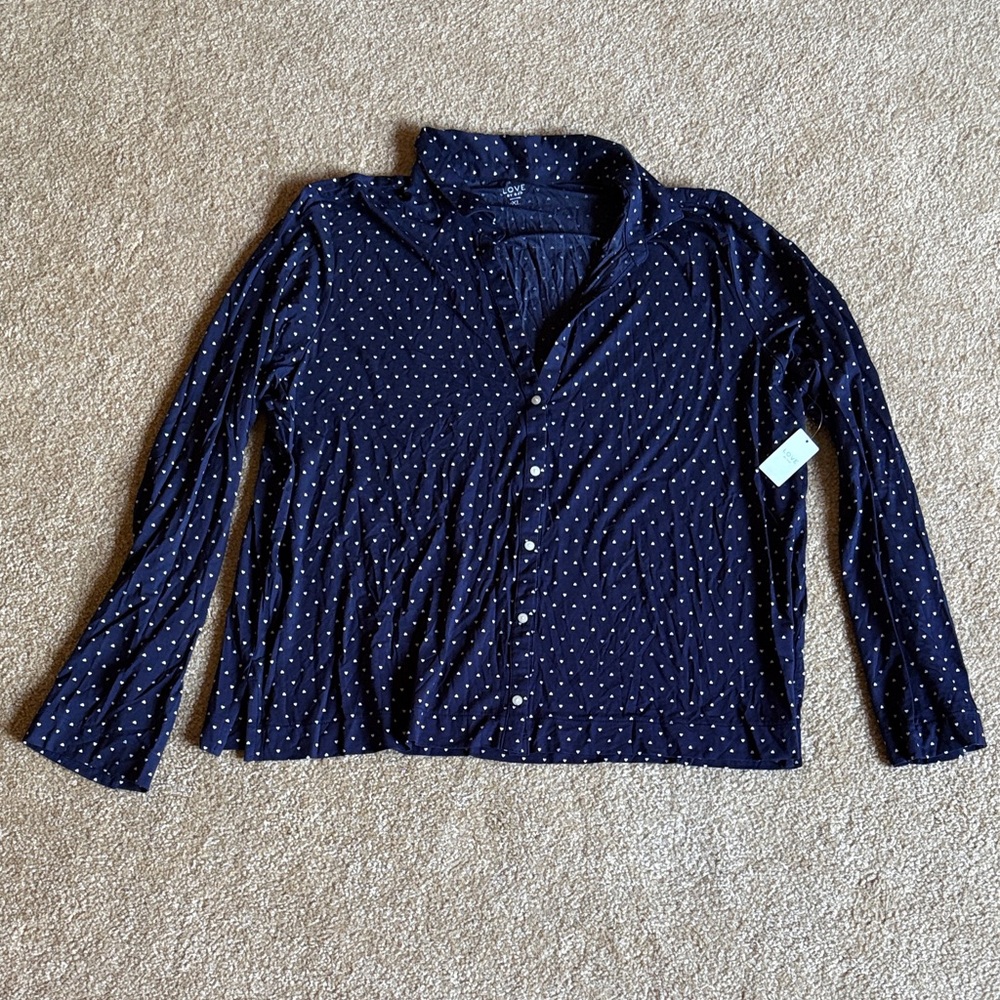 Love by GAP Dark Blue Casual Shirt white hearts XL NWT Button down pjs